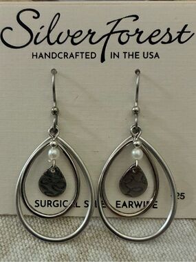 NEW Silver Forest Earrings Silver Tone Teardrop Dangle Wire Surgical Steel